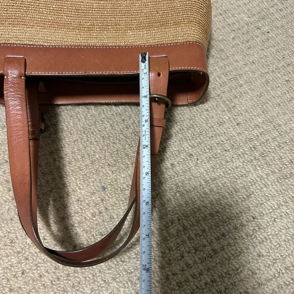 Vintage Dooney & Bourke Brown Leather and Tan woven raffia Women's Bag tote - Picture 15 of 15